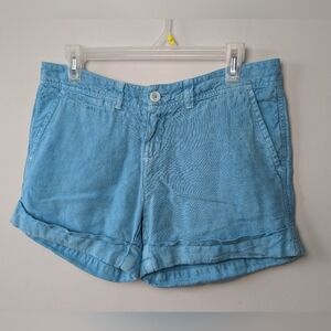 NWT 120% Lino Made In Italy Women Short 100% Linen Blue Size 42 Eur = Medium 32